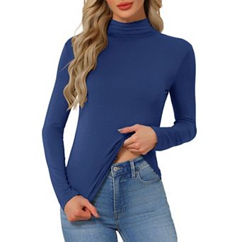 Women's Turtleneck Long Sleeve Tops Casual Lightweight Basic Tees Cozy Pullover Shirts