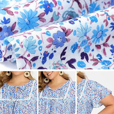 Women's Plus Size Two-Pack Pattern Design Blouses, Floral Pintuck Blouse & Gingham Peplum Top