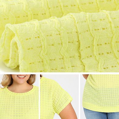 Women's Plus Size Two‑Pack Blouses, Pointelle Knit Boat Neck Top & Gingham Peplum Blouse