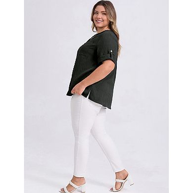 Women's Plus Size Two‑Pack Blouses, Button‑Front Textured Top & Gingham Peplum Blouse