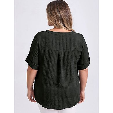 Women's Plus Size Two‑Pack Blouses, Button‑Front Textured Top & Gingham Peplum Blouse