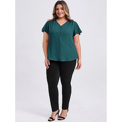 Women's Plus Size Two‑Pack Blouses, Ruffle Sleeve V‑Neck Top & Gingham Peplum Blouse