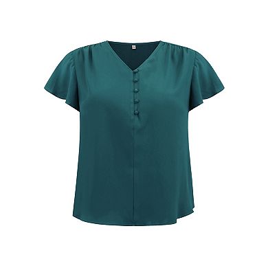 Women's Plus Size Two‑Pack Blouses, Ruffle Sleeve V‑Neck Top & Gingham Peplum Blouse