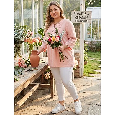 Women's Plus Size Two‑Pack Blouses, Pintuck 3/4 Sleeve Top & Gingham Peplum Blouse