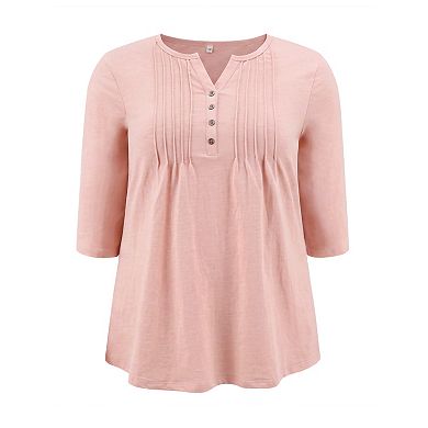Women's Plus Size Two‑Pack Blouses, Pintuck 3/4 Sleeve Top & Gingham Peplum Blouse