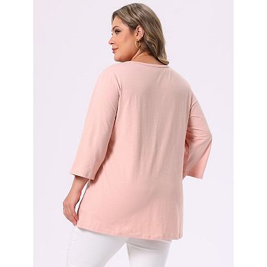 Women's Plus Size Two‑Pack Blouses, Pintuck 3/4 Sleeve Top & Gingham Peplum Blouse