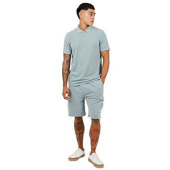 Brave Soul Mens Ribbed Quarter Zip Short-Sleeved Polo Shirt