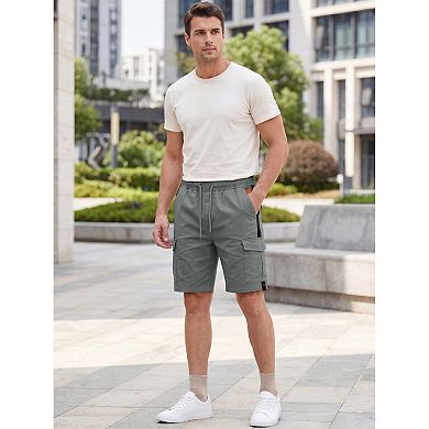 Men's Drawstring Elastic Waist Pockets Color Block Design Cargo Shorts