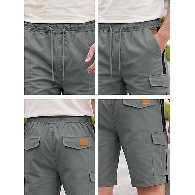 Men's Drawstring Elastic Waist Pockets Color Block Design Cargo Shorts