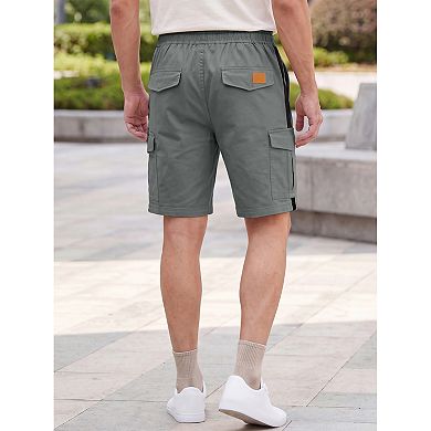 Men's Drawstring Elastic Waist Pockets Color Block Design Cargo Shorts