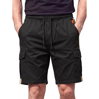Men's Drawstring Elastic Waist Pockets Color Block Design Cargo Shorts