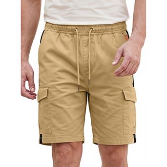 Men's Drawstring Elastic Waist Pockets Color Block Design Cargo Shorts