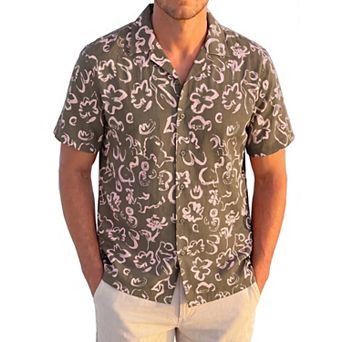 Men's Summer Casual Short Sleeve Button Down Vacation Hawaiian Beach Linen Shirts