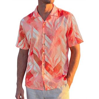 Men's Summer Casual Short Sleeve Button Down Vacation Hawaiian Beach Linen Shirts