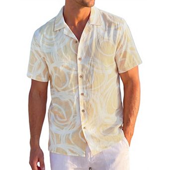 Men's Summer Casual Short Sleeve Button Down Vacation Hawaiian Beach Linen Shirts