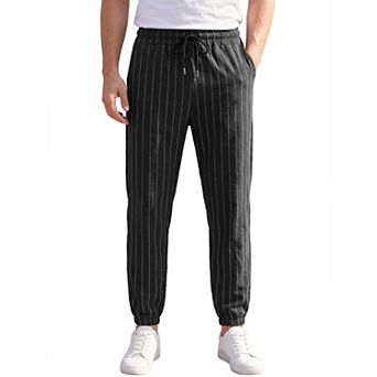 Men's Casual Lightweight Drawstring Elastic Waistband Striped Linen Joggers Pants