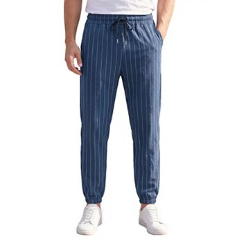 Men's Casual Lightweight Drawstring Elastic Waistband Striped Linen Joggers Pants