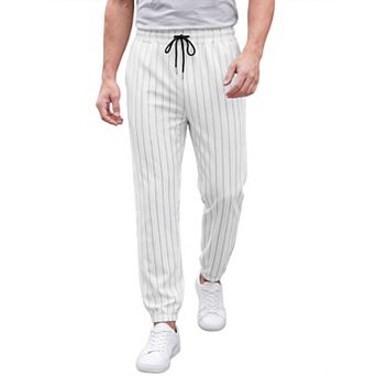 Men's Casual Lightweight Drawstring Elastic Waistband Striped Linen Joggers Pants