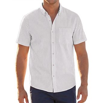 Men's Business Button Down Collared Chest Pocket Short Sleeve Work Striped Shirts