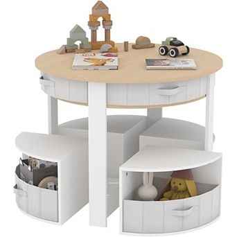 Kids Table and Chair Set, 5 pc Wooden Round Nesting Design Multi-Activity Table