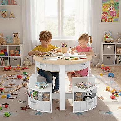 Kids Table and Chair Set, 5 Pieces Wooden Round Nesting Design Multi-Activity Table