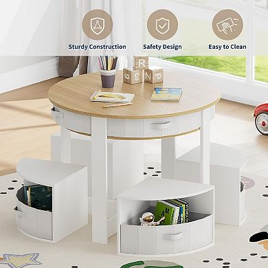 Kids Table and Chair Set, 5 Pieces Wooden Round Nesting Design Multi-Activity Table