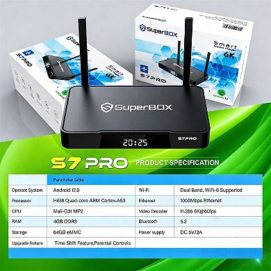 Super Box S7 Pro 6K Android TV Streaming Box, 32GB, Voice Command, Parental Control
