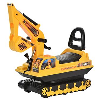 Manual Ride-On Excavator Walker with Storage, Yellow/Black, for Kids 3+