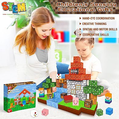 Magnetic Blocks 100PCS, Magnetic Building Blocks Cubes, Stacking Magnets, School STEM Toys