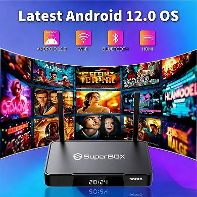 Super Box S6 Pro 6K Android TV Streaming Box, 32GB, WiFi 6, Voice Remote, Time-Shift
