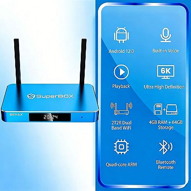 Super Box S6 Max 6K Android TV Streaming Box, 4GB RAM 64GB, WiFi 6, Voice Control