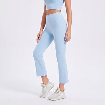 Women's High Waist Cropped Flare Yoga Pants with Wide Waistband Smooth Stretch Workout Leggings