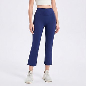 Women's High Waist Cropped Flare Yoga Pants with Wide Waistband Smooth Stretch Workout Leggings
