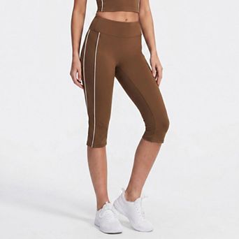 Women's High Waist Side Stripe Capri Leggings Wide Waistband Cropped Workout Yoga Pants