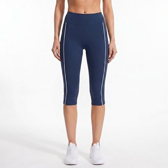 Women's High Waist Side Stripe Capri Leggings Wide Waistband Cropped Workout Yoga Pants