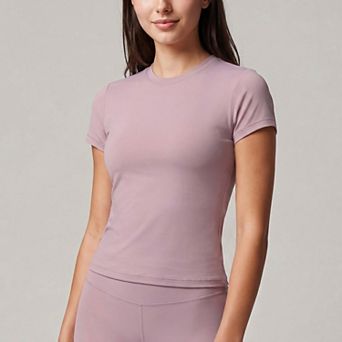 Women's Short Sleeve Workout Top Crew Neck Fitted Activewear T Shirt Yoga Tee
