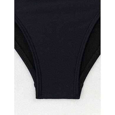 Women Wavy Smocked Band Bikini Set Deep V Adjustable Strap Side Tie High Cut Brief