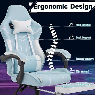 Ergonomic Gaming Chair with Footrest & Massage Lumbar Support