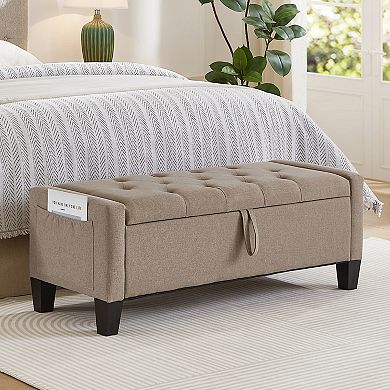 45" Storage Ottoman Bench with Button Tufting and Safety Hinge