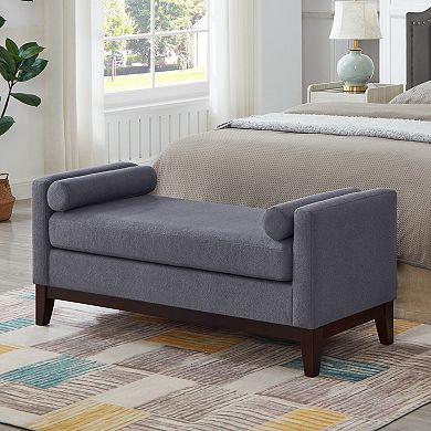 Large Upholstered Boucle Ottoman Bench with Pillows