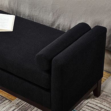 Large Upholstered Boucle Ottoman Bench with Pillows