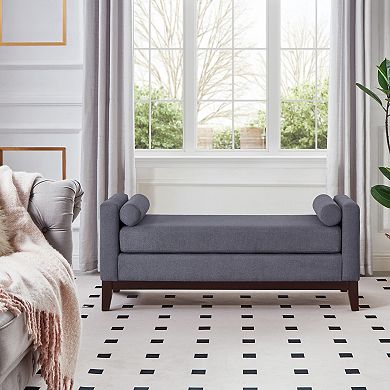 Large Upholstered Boucle Ottoman Bench with Pillows