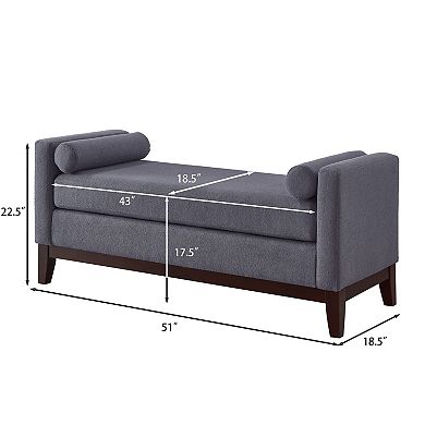 Large Upholstered Boucle Ottoman Bench with Pillows