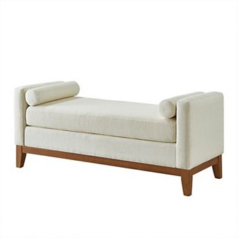 Large Upholstered Boucle Ottoman Bench with Pillows