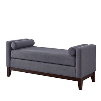 Large Upholstered Boucle Ottoman Bench with Pillows