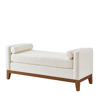 Large Upholstered Boucle Ottoman Bench with Pillows