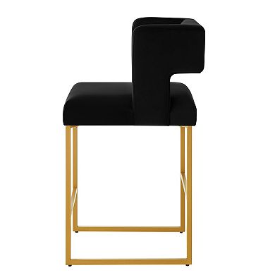 Set of 2 Counter Height Bar Stools with Square Open Backrest