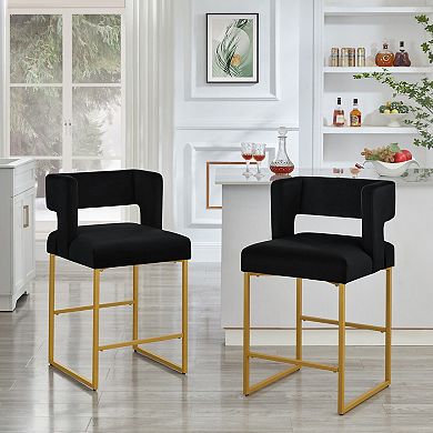 Set of 2 Counter Height Bar Stools with Square Open Backrest