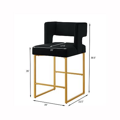 Set of 2 Counter Height Bar Stools with Square Open Backrest