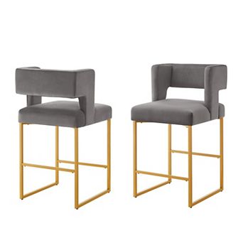 Set of 2 Counter Height Bar Stools with Square Open Backrest
